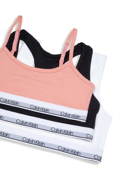 Shop Calvin Klein Kids' Assorted 3-pack Stretch Cotton Sports Bras In Rose Dawn/ Black/ White