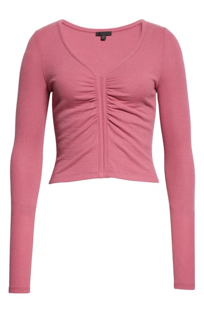 Atm Anthony Thomas Melillo Modal Ribbed Ruched V-neck Top In Pink Garde