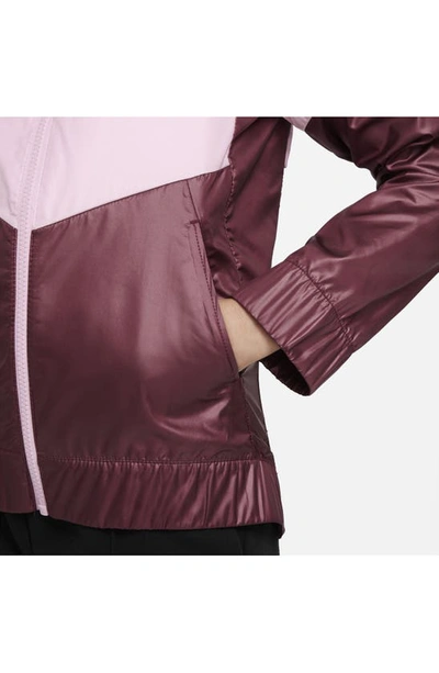 Shop Nike Sportswear Kids' Windrunner Water Repellent Hooded Jacket In Pink Foam/ Beetroot/ White