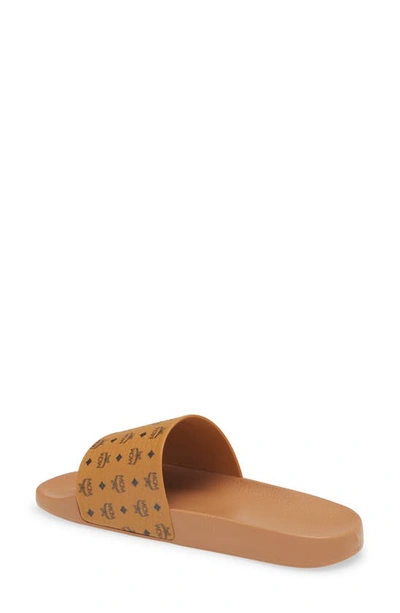 Mcm Logo-print Single-strap Slides In Cognac