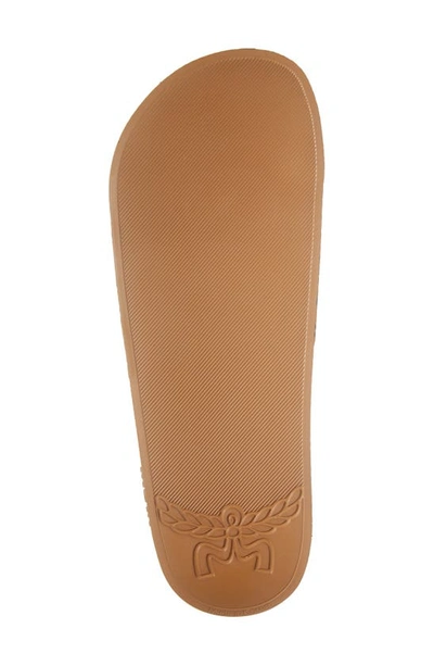 Mcm Logo-print Single-strap Slides In Cognac