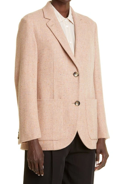 Shop Loro Piana Cashmere Tweed Blazer In Strawberry Frost/purple/honey