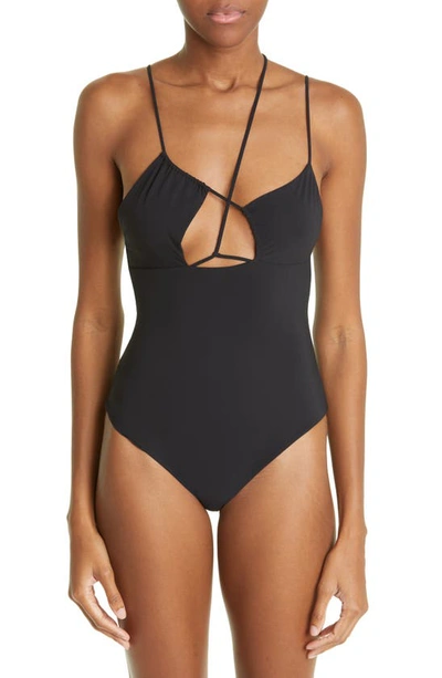 Shop Nensi Dojaka Asymmetric Strappy One-piece Swimsuit In Black