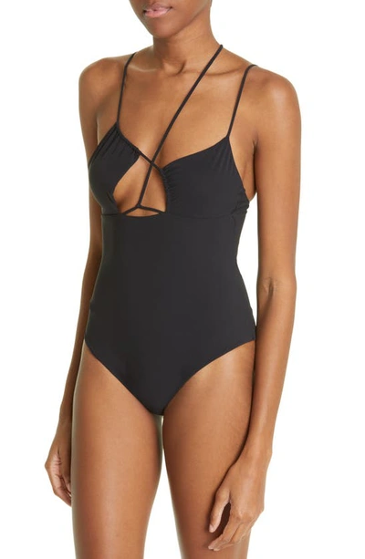 Shop Nensi Dojaka Asymmetric Strappy One-piece Swimsuit In Black