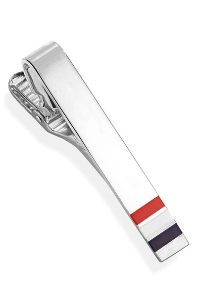 Shop Thom Browne Classic Stripe Sterling Silver Tie Clip In Silver/ Red/ White