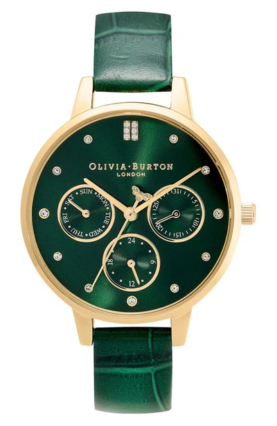 Shop Olivia Burton Multifunction Leather Strap Watch, 34mm In Green