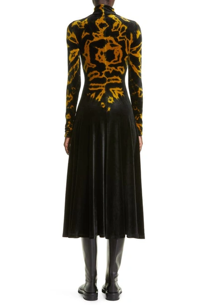 Shop Proenza Schouler Tie Dye Long Sleeve Velvet Midi Dress In Black Multi