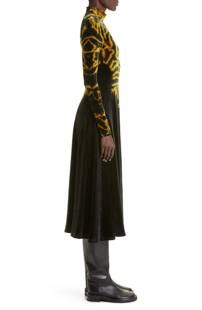 Shop Proenza Schouler Tie Dye Long Sleeve Velvet Midi Dress In Black Multi