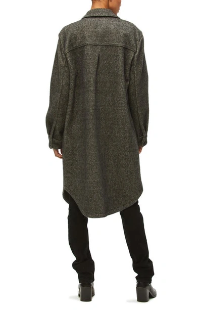 Shop Michael Stars Gwen Herringbone Longline Shirt Jacket In Charcoal