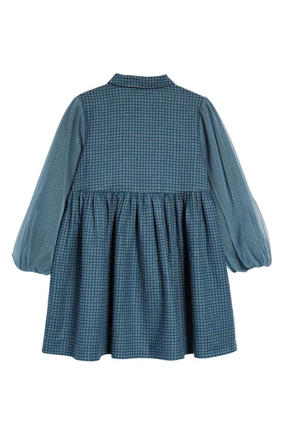 Shop Open Edit Kids' Print Long Sleeve Dress In Grey Trooper Tiny Grid