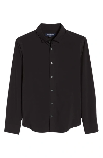 Shop Mizzen + Main Leeward No-tuck Stretch Button-up Shirt In Black Solid