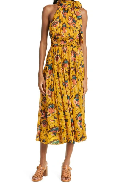Shop Ulla Johnson Maya Floral Halter Neck Silk Midi Dress In Waterlily