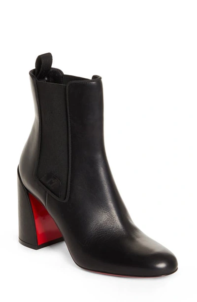 Christian Louboutin Turelastic Leather Red Sole Ankle Booties In Black