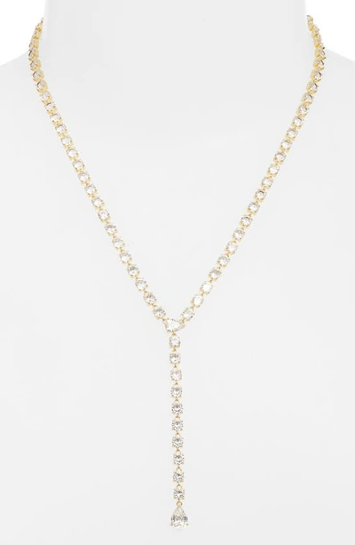 Shop Melinda Maria Cubic Zirconia Y-necklace In Gold/white Diamondettes
