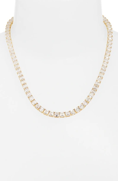 Shop Melinda Maria The Queen's Tennis Necklace In Gold White Diamondettes