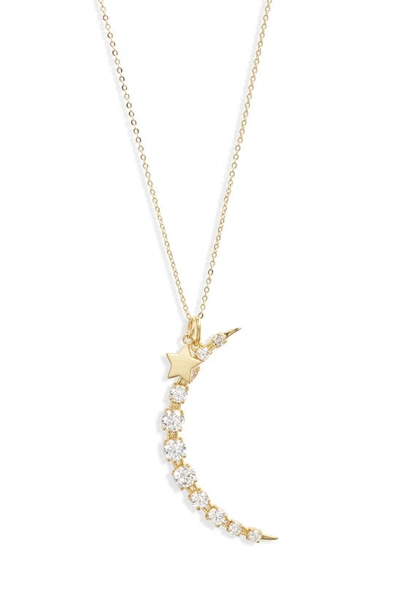 Shop Melinda Maria What Dreams Are Made Of Crescent Charm Necklace In Gold/white Diamondettes