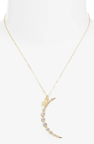 Shop Melinda Maria What Dreams Are Made Of Crescent Charm Necklace In Gold/white Diamondettes
