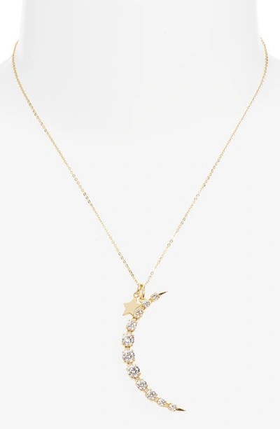 Melinda Maria What Dreams Are Made Of Crescent Charm Necklace In Gold/white Diamondettes