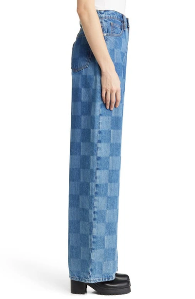 Frame Le High N Tight High-rise Wide-leg Checked Jeans In Indigo Check
