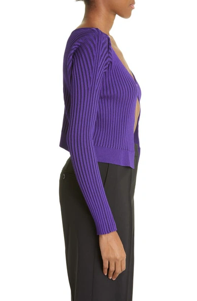 Shop Jacquemus La Maille Pral Rib Cardigan In Purple