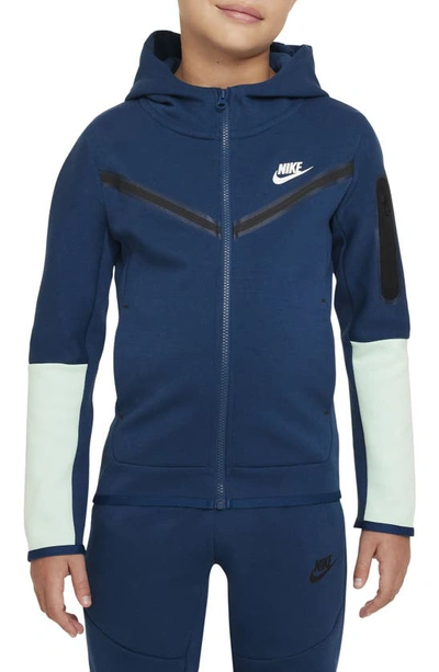 Shop Nike Sportswear Tech Zip Hoodie In Valerian Blue/ Mint/ White