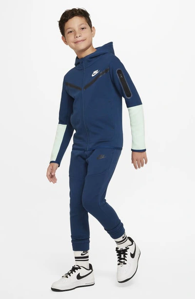 Shop Nike Sportswear Tech Zip Hoodie In Valerian Blue/ Mint/ White