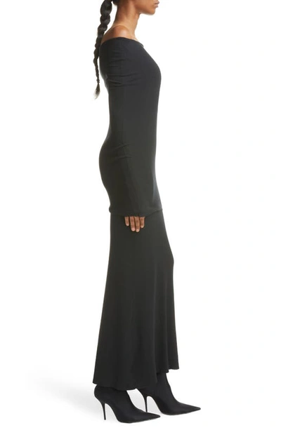 Shop Balenciaga Long Sleeve Off The Shoulder Rib Maxi Dress In Black