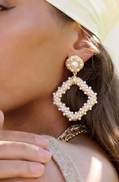 Shop Ettika Imitation Pearl Door Knocker Earrings In Gold