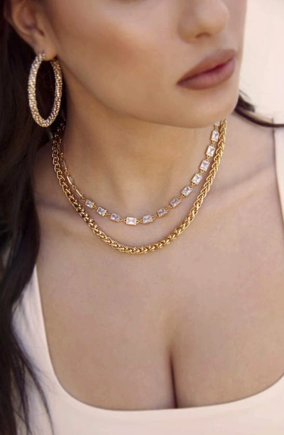 Ettika Set Of 2 Crystal & Chain Link Necklaces In Gold