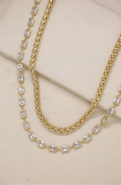 Ettika Set Of 2 Crystal & Chain Link Necklaces In Gold
