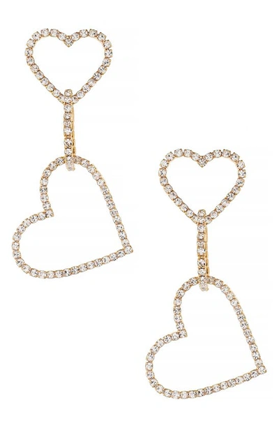Shop Ettika Triple Crystal Heart Drop Earrings In Gold