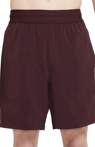 Shop Nike Dri-fit Flex Pocket Yoga Shorts In Burgundy Crush/ Black