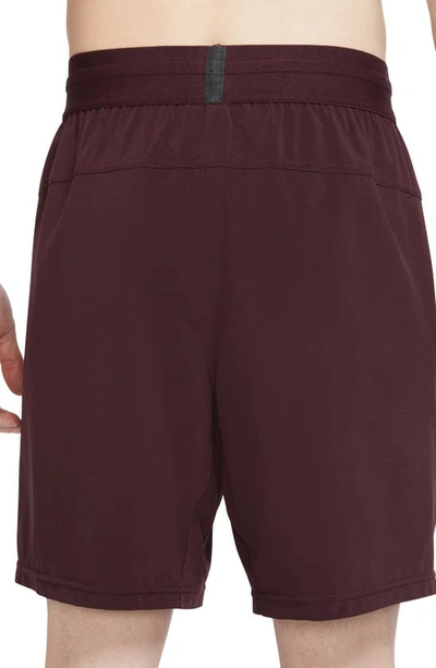 Nike Dri-fit Flex Pocket Yoga Shorts In Burgundy Crush/ Black