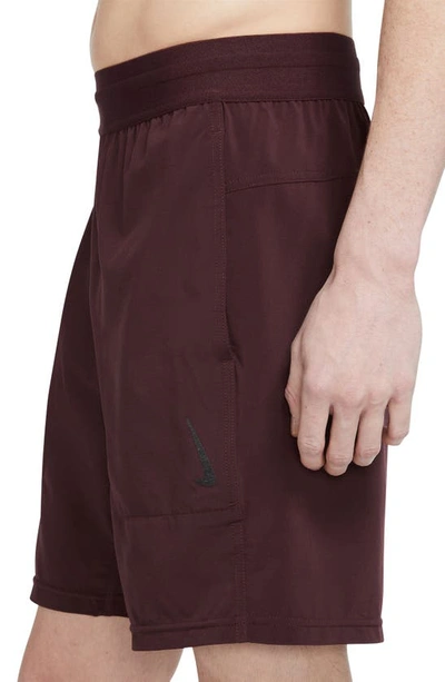 Nike Dri-fit Flex Pocket Yoga Shorts In Burgundy Crush/ Black