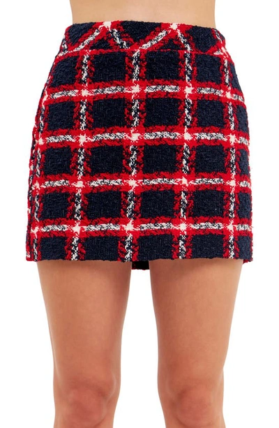 English Factory Check Bouclé Miniskirt In Navy