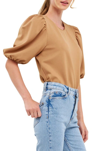 Shop English Factory Puff Sleeve Ponte Knit Top In Camel