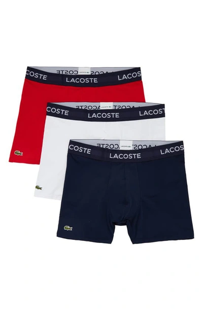 Shop Lacoste Assorted 3-pack Motion Micofiber Boxer Briefs In Navy Blue/ White-red