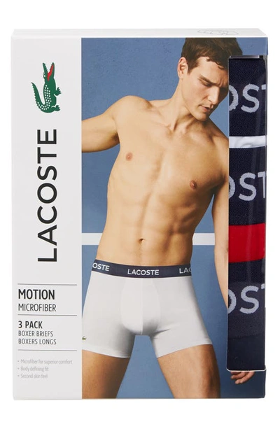 Shop Lacoste Assorted 3-pack Motion Micofiber Boxer Briefs In Navy Blue/ White-red