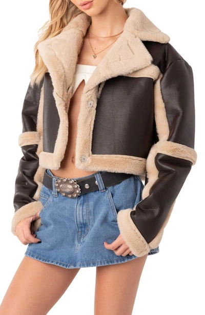 Shop Edikted Ricky Faux Shearling Jacket In Brown