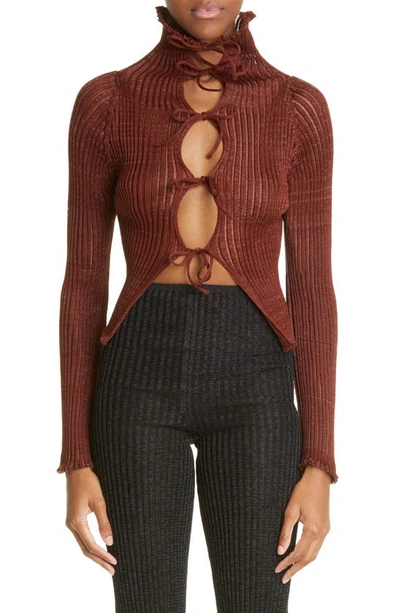 Patricia Sheer Rib Organic Cotton Blend Crop Cardigan In Brown