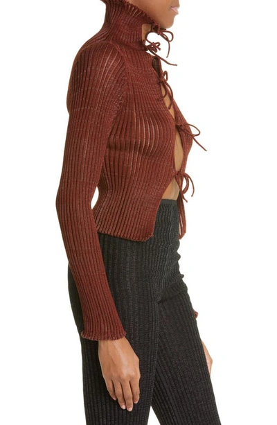 Shop A. Roege Hove Patricia Sheer Rib Organic Cotton Blend Crop Cardigan In Chestnut