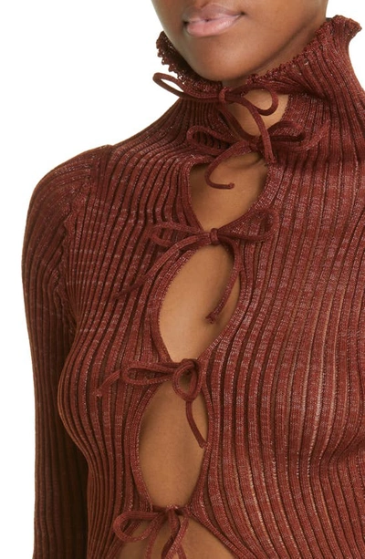 Shop A. Roege Hove Patricia Sheer Rib Organic Cotton Blend Crop Cardigan In Chestnut