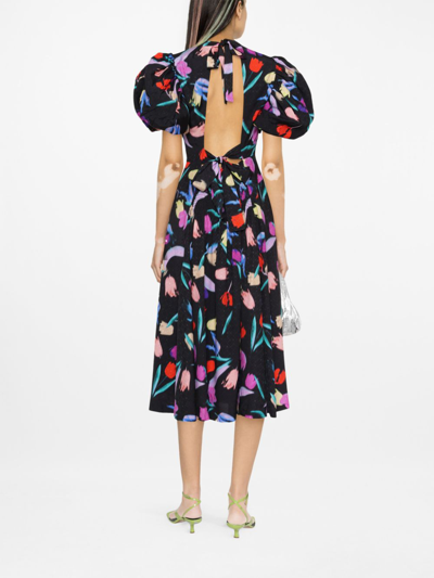 NET SUSTAIN Noon Open-back Gathered Floral-print Satin Midi Dress |  thepadoctor.com