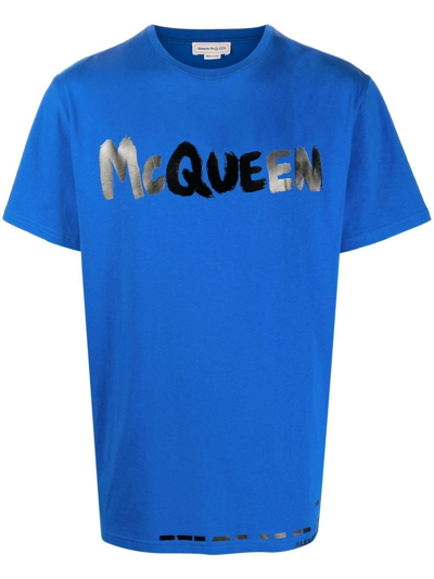 Shop Alexander Mcqueen T-shirt Mcqueen Graffiti In Blue