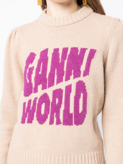 Shop Ganni Graphic Pullover In Beige