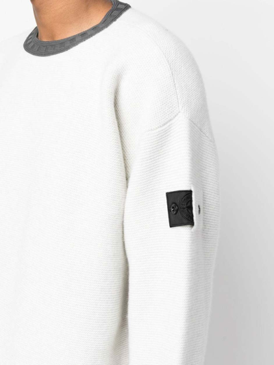 Stone Island Shadow Project Chalk White Wool Crew Neck Sweater | ModeSens