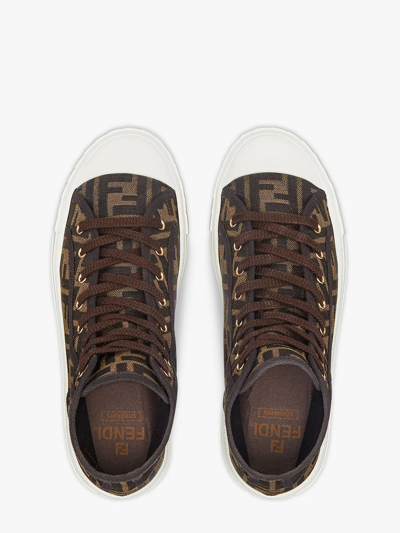 Shop Fendi Domino High-top Sneakers In Brown