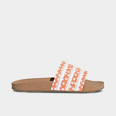 Shop Adidas Originals Adidas Women's Adilette Print Slide Sandals In Beam Orange/white/gum