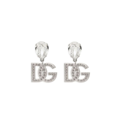 Shop Dolce & Gabbana Silver-tone Dg Logo Crystal Clip-on Earrings