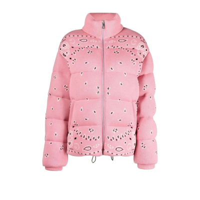 Shop Alanui Pink Bandana Jacquard Wool Puffer Jacket